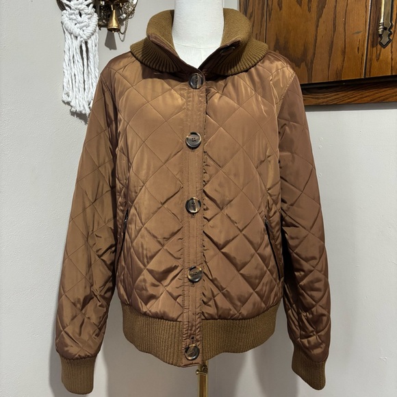 Talbots Jackets & Blazers - Vtg Talbots Brown Bomber Quilted Button Up Jacket Size Lg Lightweight Puffer